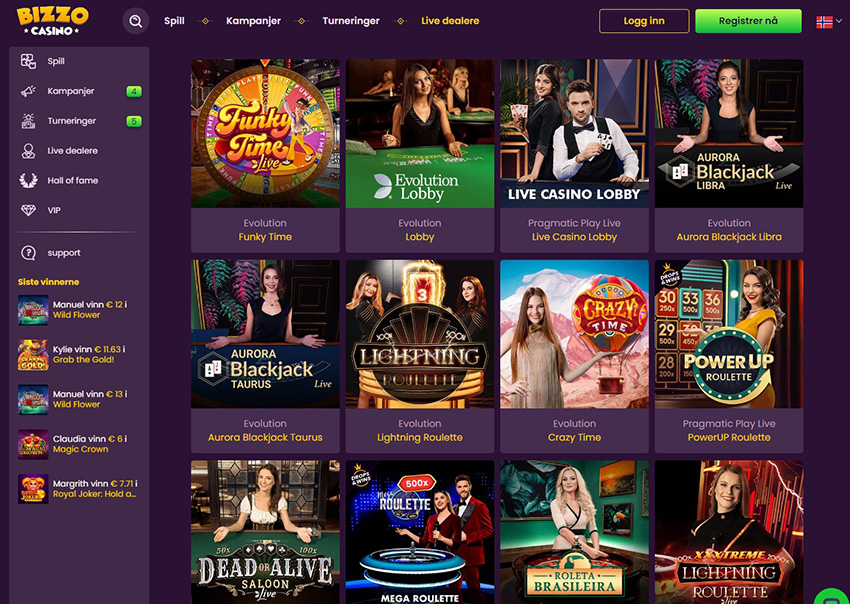 Den online plattformen til Bizzo Live Casino 