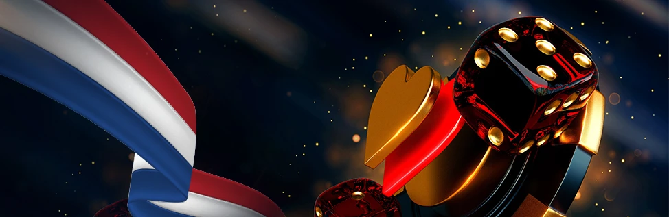 Dice, a chip, hearts, and the Netherlands flag