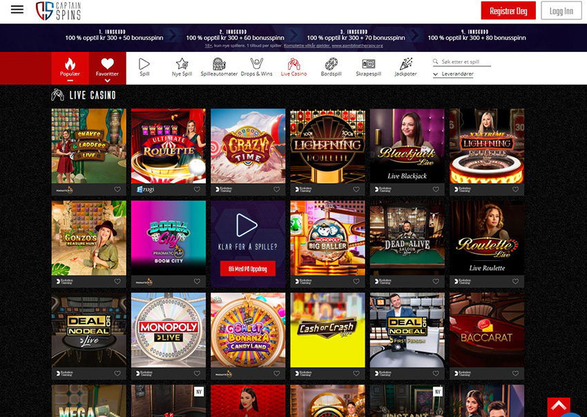 The Online Platform of Captain Spins Live Casino 