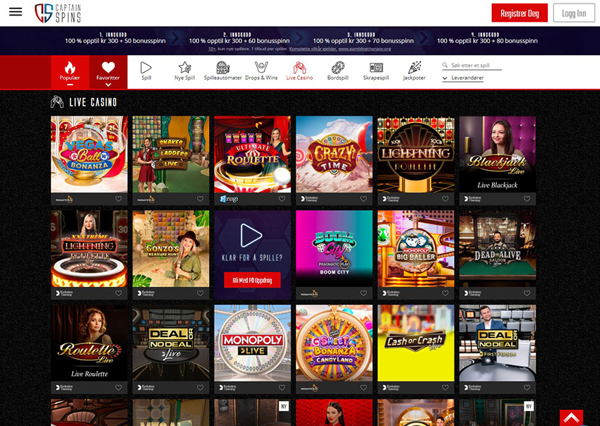 Den online plattformen til Captain Spins Live Casino 