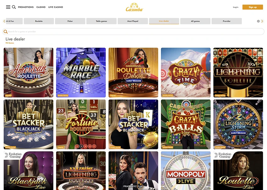 The Online Platform of Casimba Live Casino