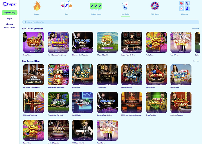 The Online Platform of Chipz Live Casino