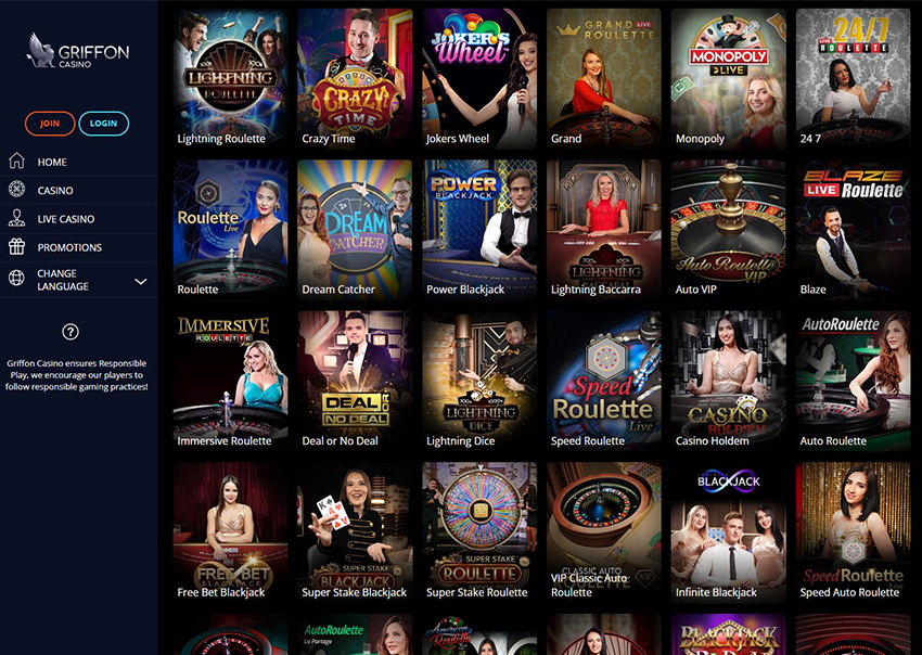 Online plattformen til Griffon Live Casino 