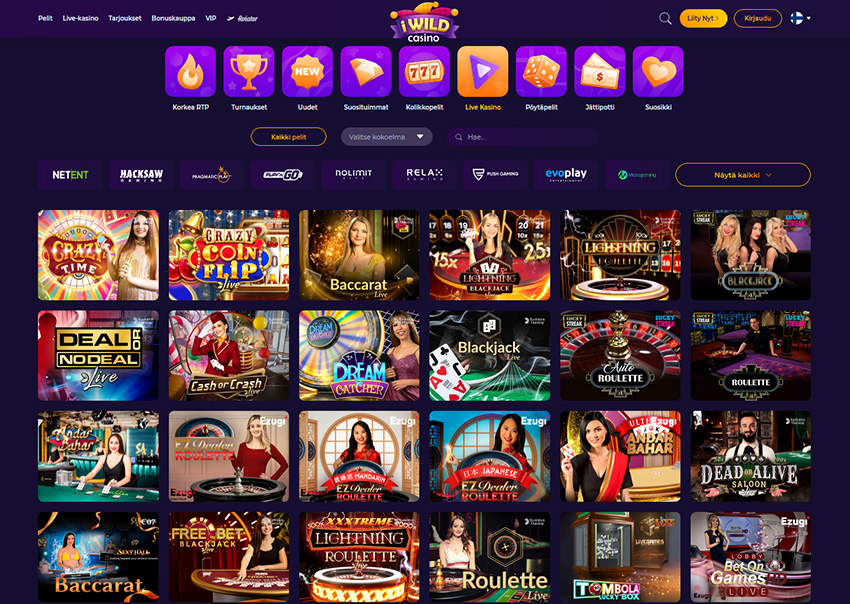 Online-alusta iWild Casinon live-kasinolle 