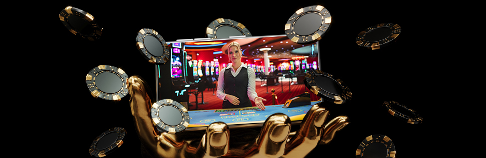 Playing live casino games on mobile, chips and a hand