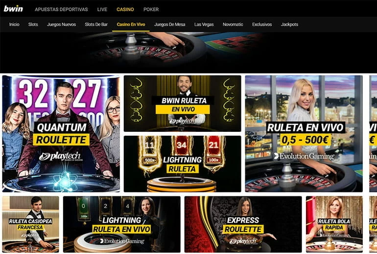 Ruletas de Pragmatic Play en vivo en la página web del casino bwin