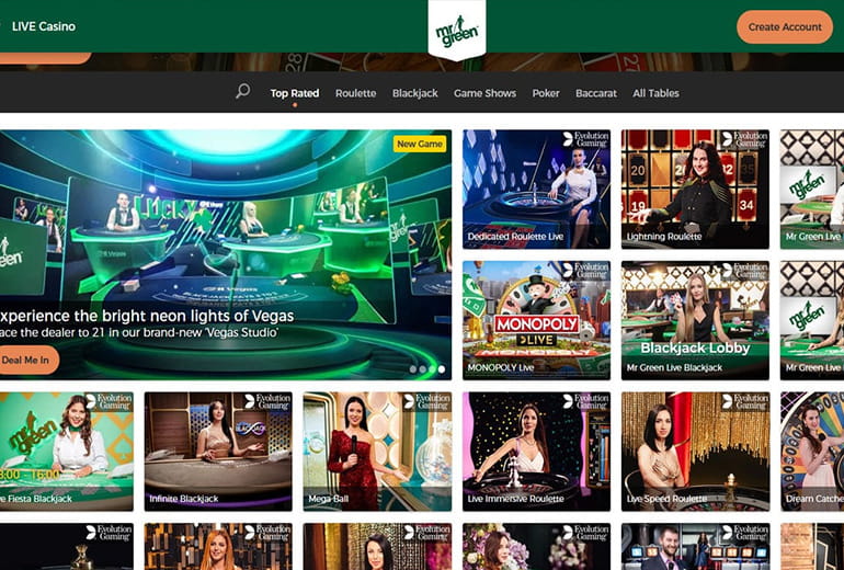 The Online Platform of Mr Green Live Casino 