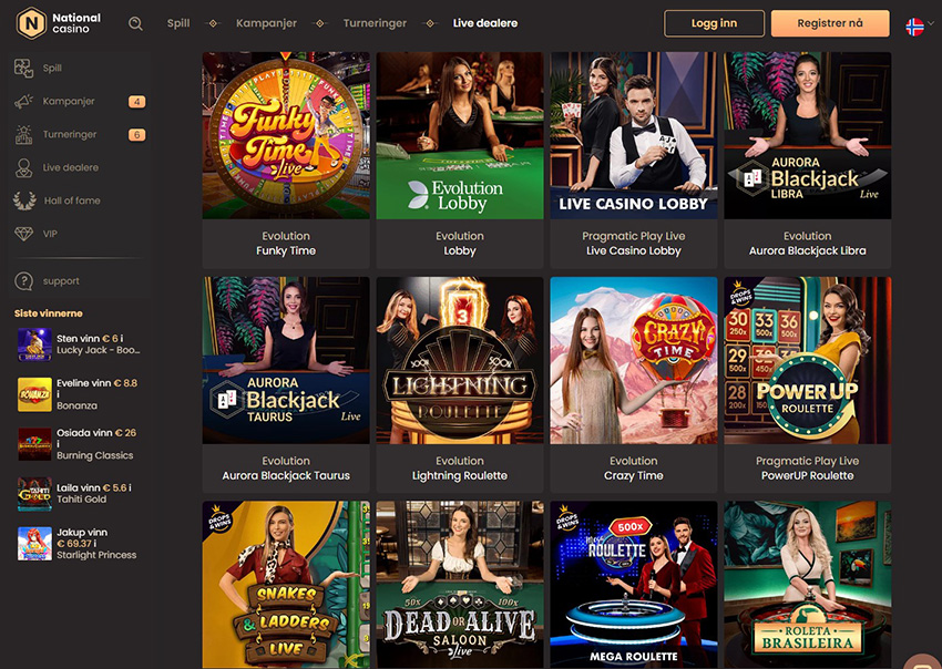 Den online plattformen til National Live Casino 