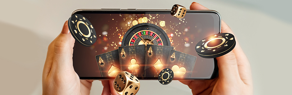 Playing casino games on mobile, chips and dice