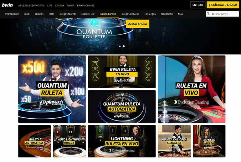 Menú con las ruletas en vivo en el casino bwin.