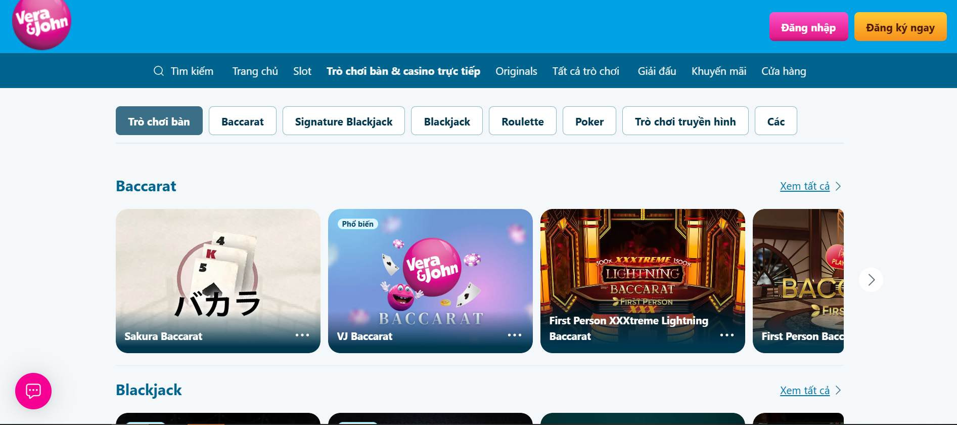 Nền Tảng Trực Tuyến Live Casino Vera&John