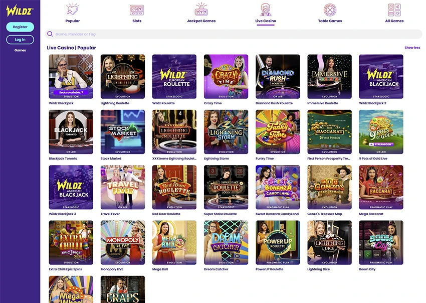 The Online Platform of Wildz Live Casino