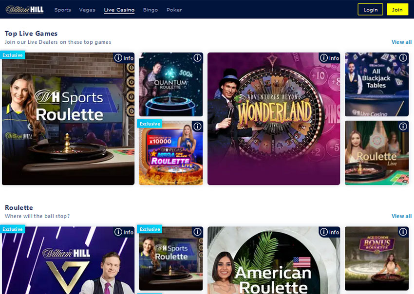The Online Platform of William Hill Live Casino