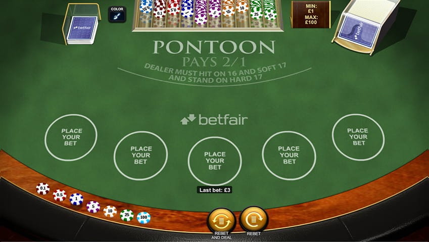 Pontoon – Table Layout of the Blackjack Game