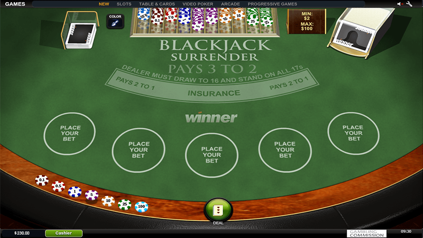 Table Layout of Playtech's Blackjack Surrender Online