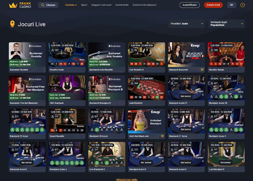 Platforma online al cazinoului Frank Casino  Live