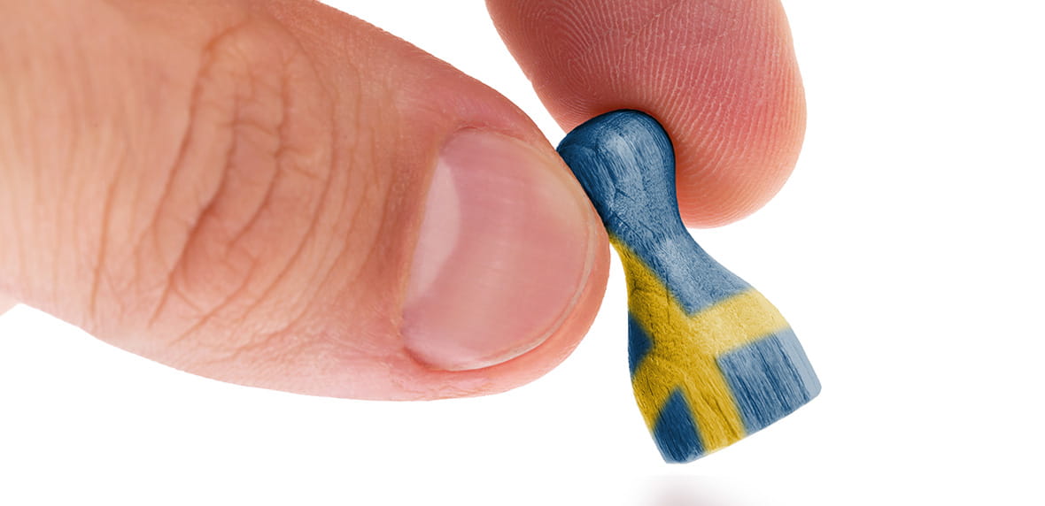 A Wooden Pawn with the Swedish Flag Painted on it 