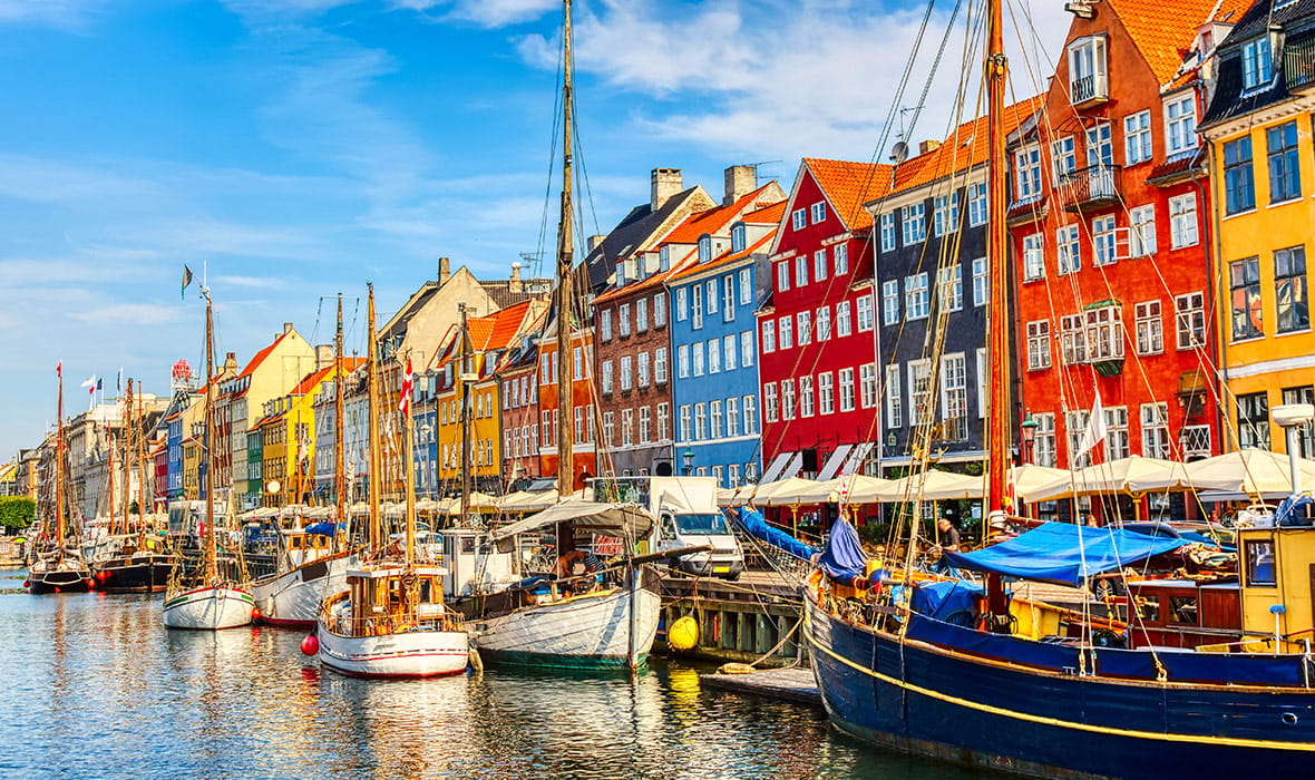 Perahu di Kota Kopenhagen di Denmark 
