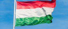 Hungarian flag flying in the wind