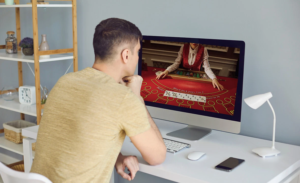 Man Playing Live Casino Games