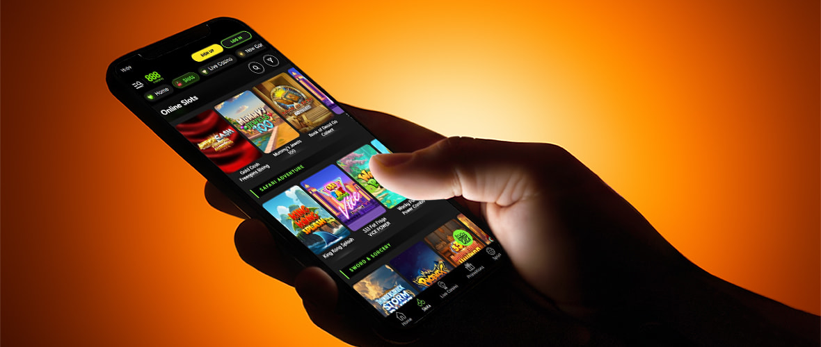 The 888 Casino lobby viewed on iPhone 15