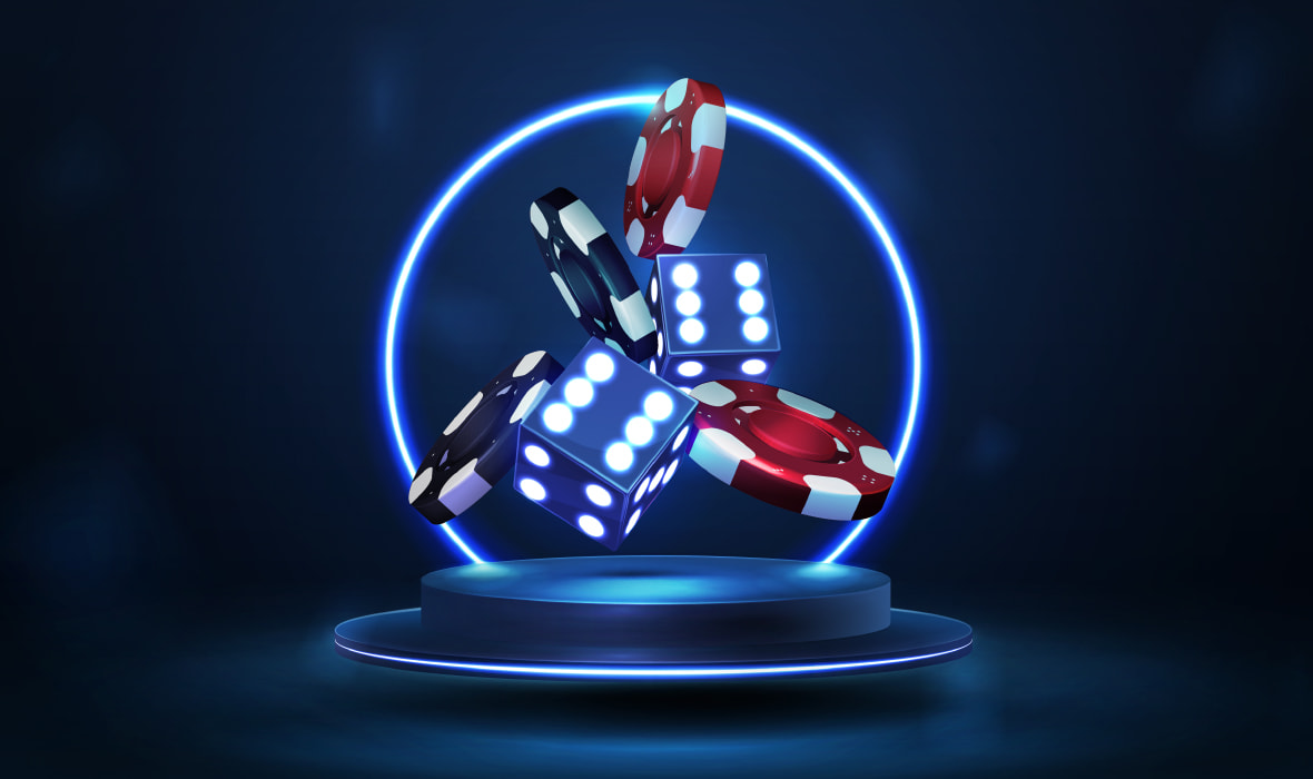 A Blue Table with Dice Reading "Game"