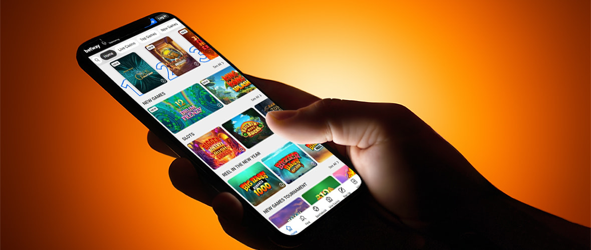 The Betway Vegas lobby viewed on iPhone 15.