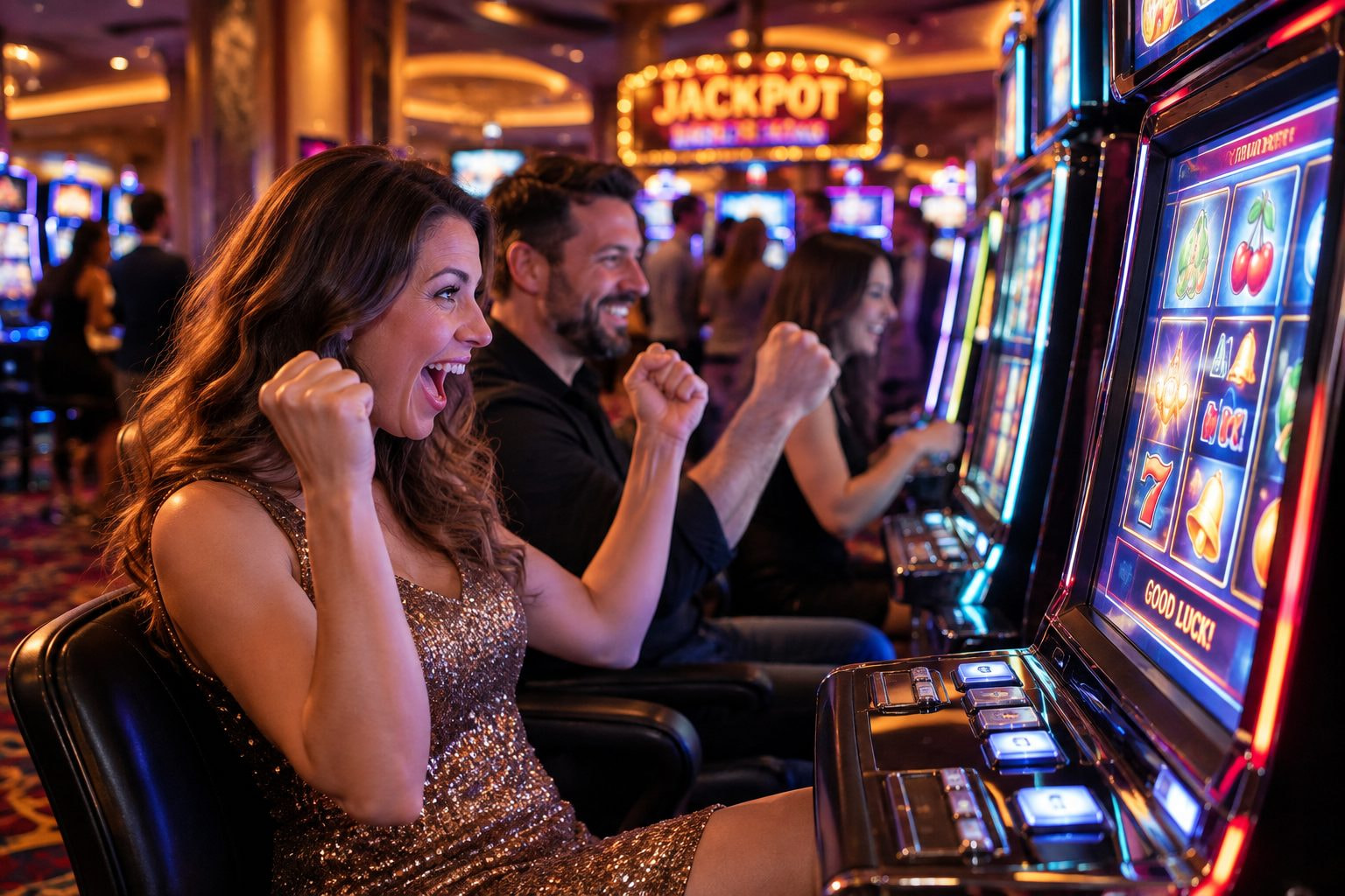 People enjoying playing slot machines at a land-based casino